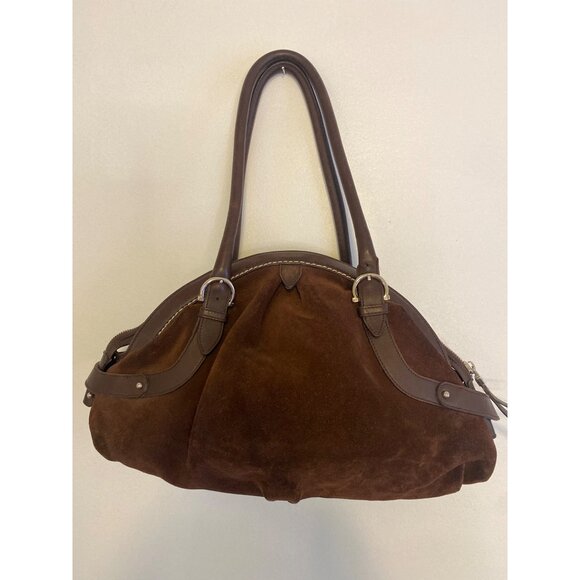 Vintage Salvatore Ferragamo Brown Suede & Leather Domed Satchel Bag - Picture 2 of 8